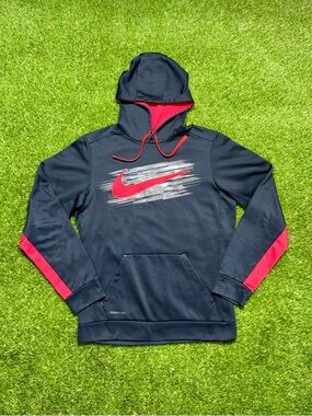 Nike Therma-Fit Swoosh Graphic Athletic Hoodie Sweatshirt Men’s Small Red Black